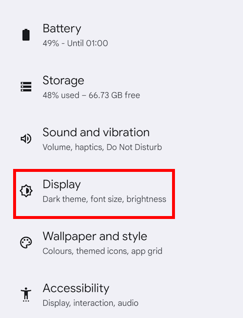 Open Settings and tap Display